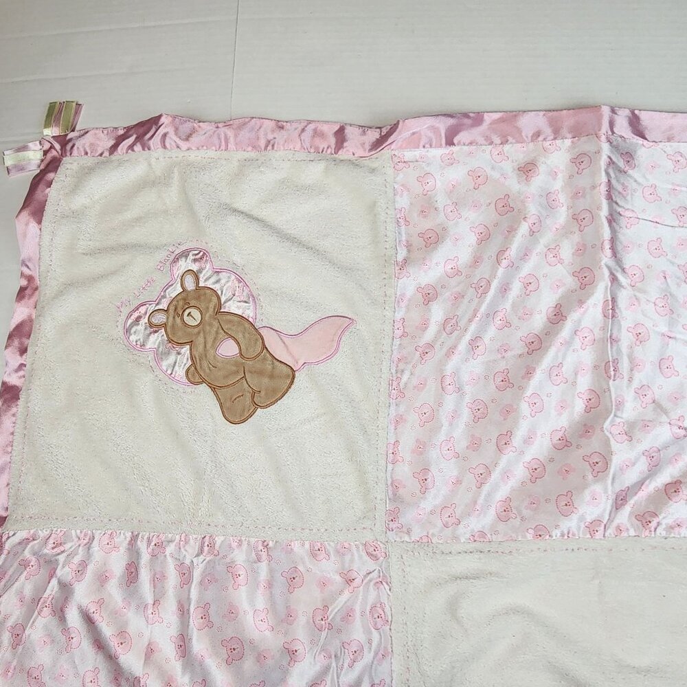 Gund Bear  Tales collection pink white baby blanket  58597